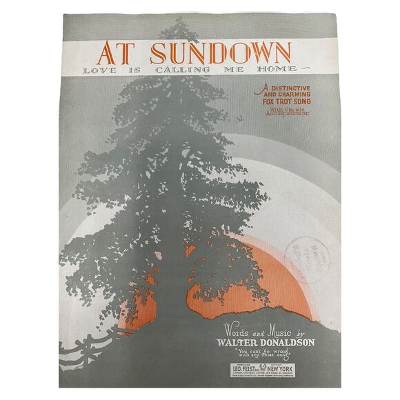 At Sundown Fox Trot Sheet Music Walter Donaldson Ukulele - Picture 2 of 6